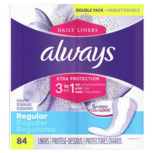 Load image into Gallery viewer, Always Xtra Protection 3-in-1 Daily Liners Regular Unscented, 84 Ct - 2 Pack
