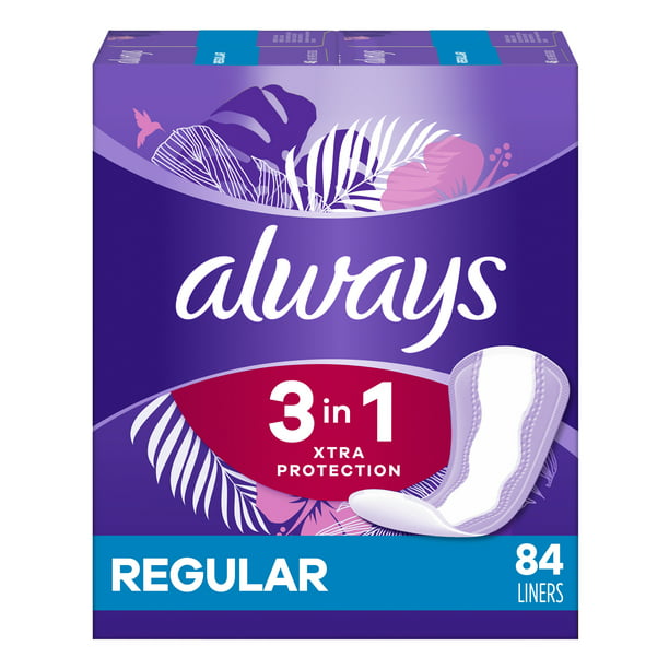 Always Xtra Protection 3-in-1 Daily Liners Regular Unscented, 84 Ct - 2 Pack