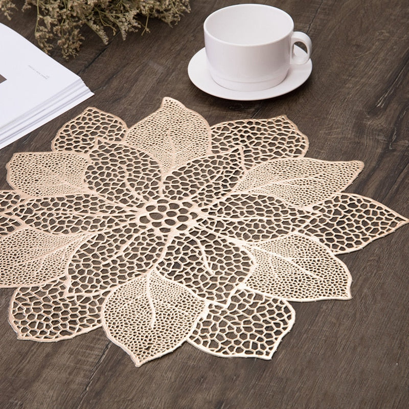 Holaroom Lotus Flower PVC Bronzing Hollow Placemat