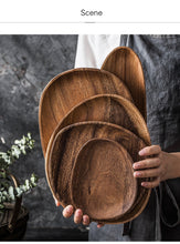 Load image into Gallery viewer, Wood Irregular Oval Solid Wood Pan Plate
