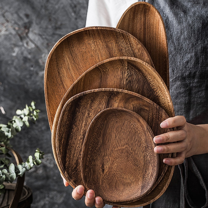 Wood Irregular Oval Solid Wood Pan Plate