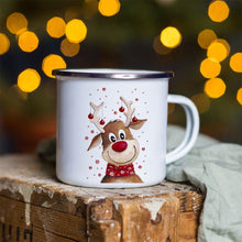 Load image into Gallery viewer, Snowman Deer Print Enamel Coffee Mugs
