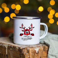 Load image into Gallery viewer, Snowman Deer Print Enamel Coffee Mugs
