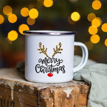 Load image into Gallery viewer, Snowman Deer Print Enamel Coffee Mugs
