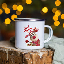 Load image into Gallery viewer, Snowman Deer Print Enamel Coffee Mugs
