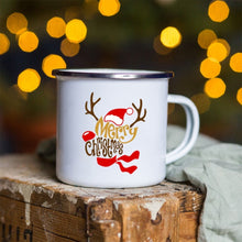 Load image into Gallery viewer, Snowman Deer Print Enamel Coffee Mugs
